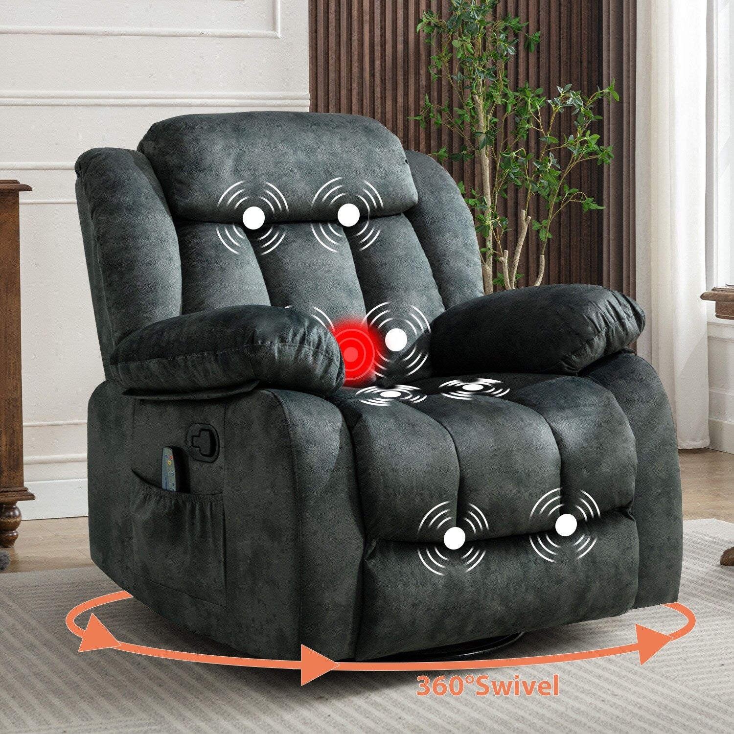 Fauteuil inclinable à bascule manuel pivotant à 360° avec massage et vibrations