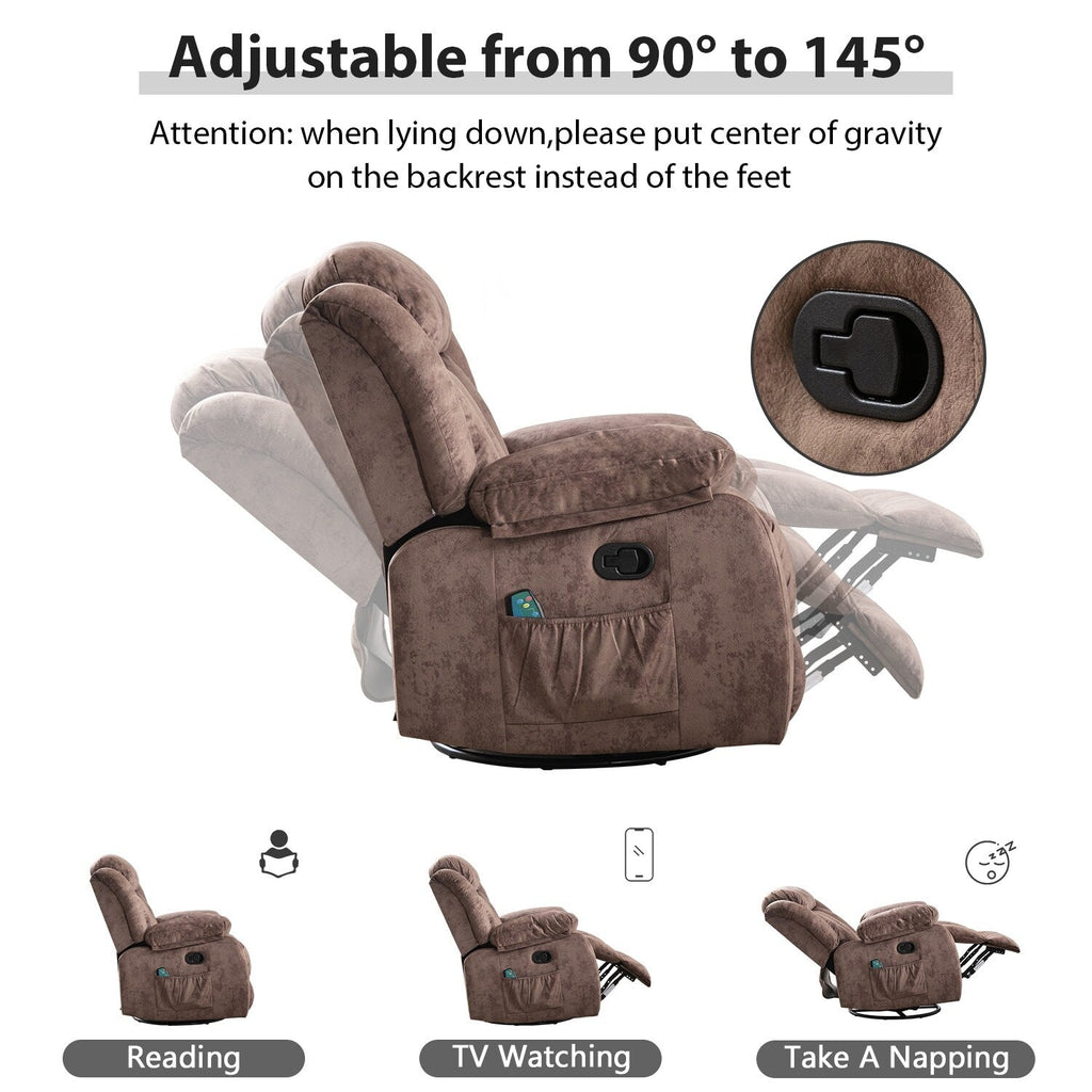 Fauteuil inclinable à bascule manuel pivotant à 360° avec massage et vibrations