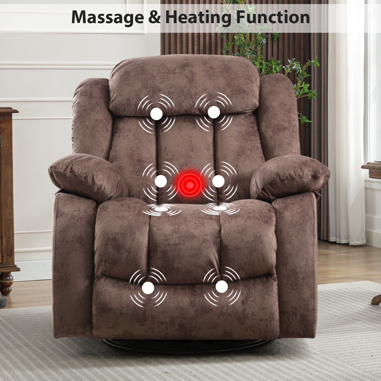 Fauteuil inclinable à bascule manuel pivotant à 360° avec massage et vibrations