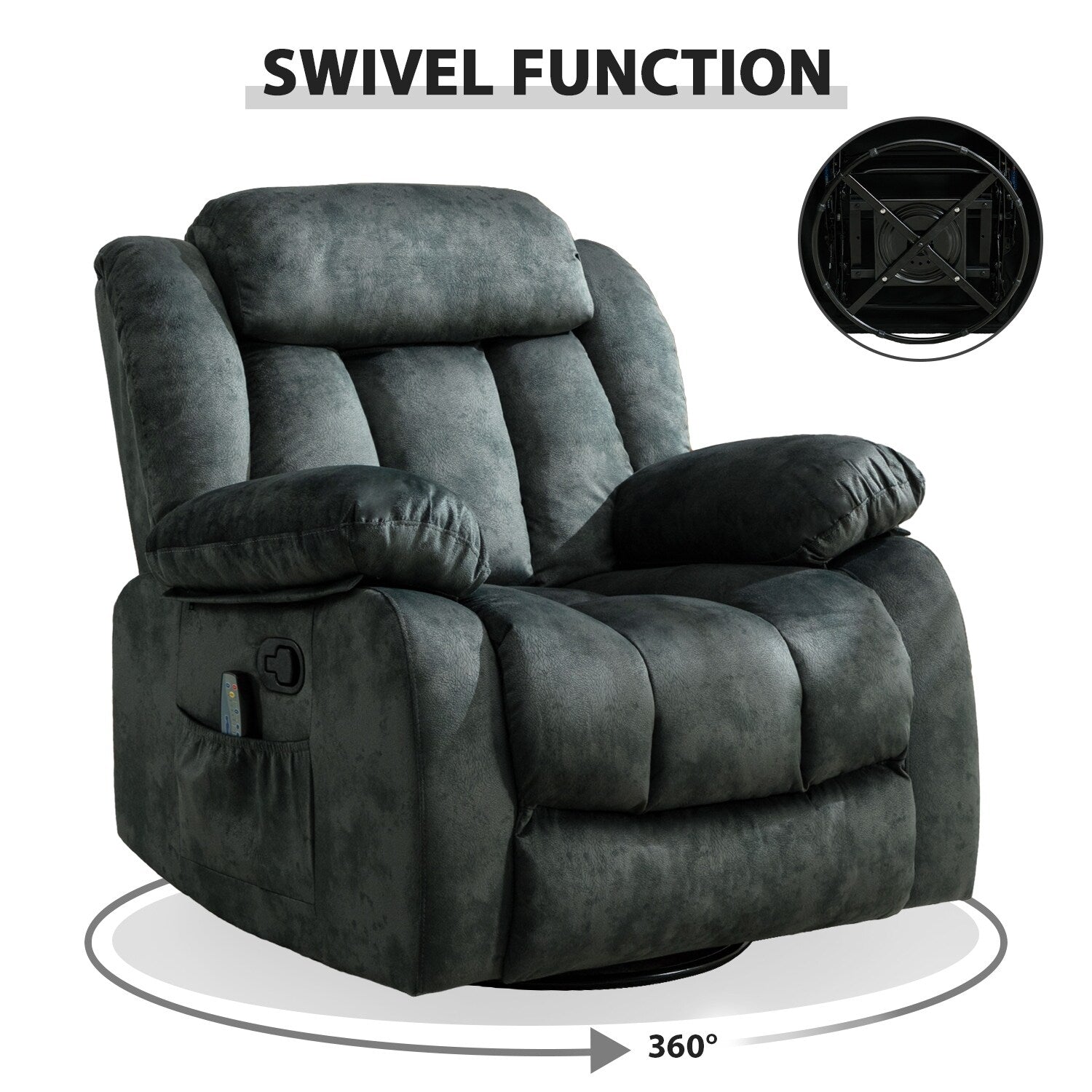 Fauteuil inclinable à bascule manuel pivotant à 360° avec massage et vibrations
