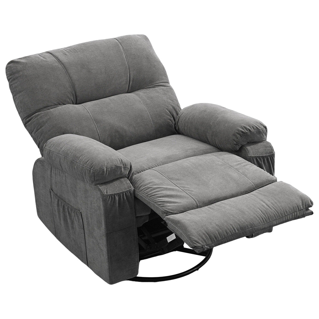 Fauteuil inclinable pivotant à 360° avec dossier réglable, fauteuil à bascule pivotant avec repose-pieds, coussins moelleux et poches latérales