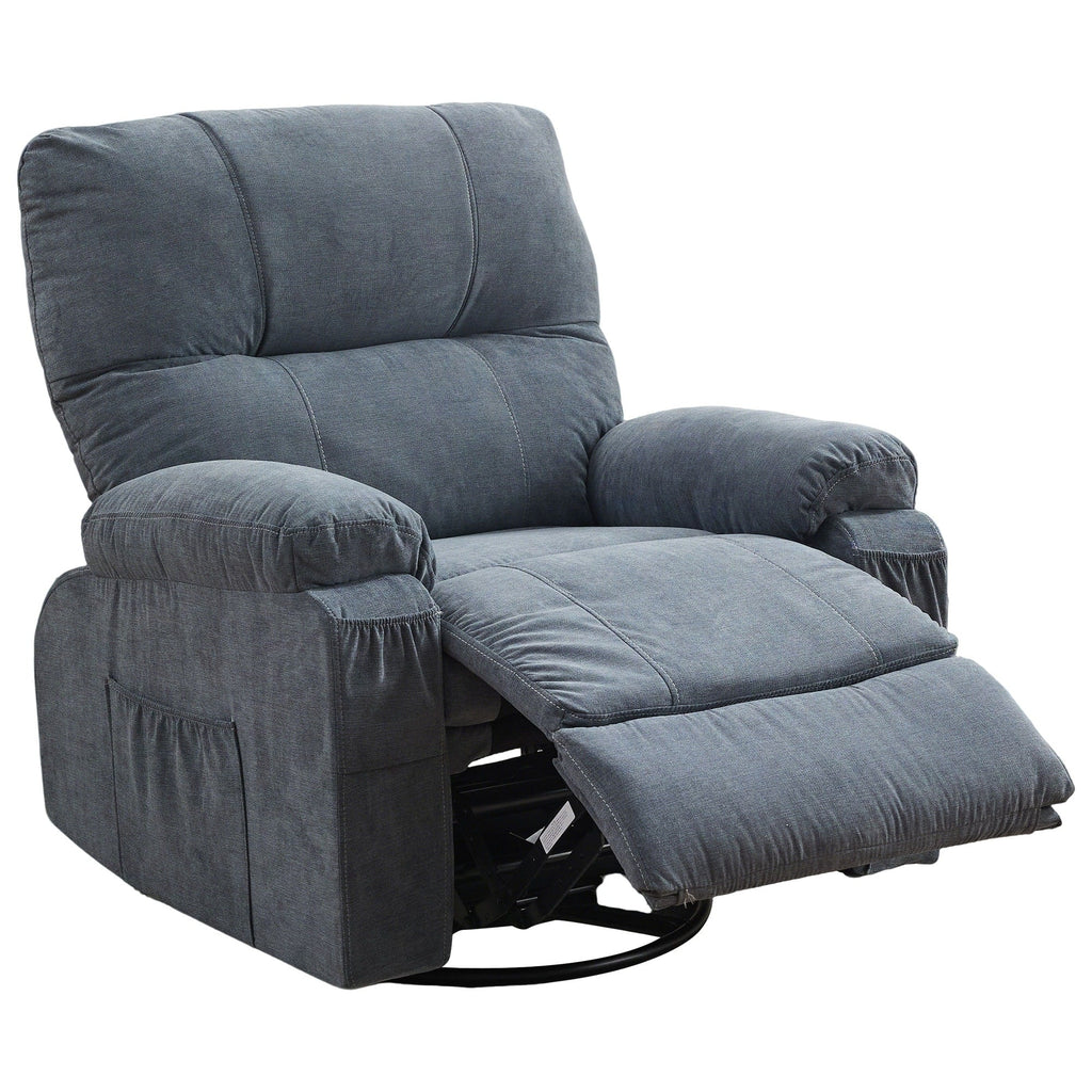 Fauteuil inclinable pivotant à 360° avec dossier réglable, fauteuil à bascule pivotant avec repose-pieds, coussins moelleux et poches latérales