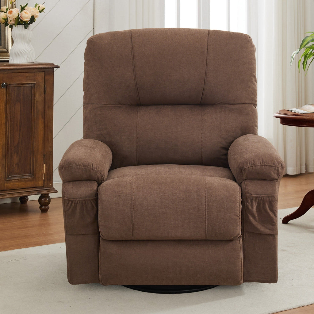 Fauteuil inclinable pivotant à 360° avec dossier réglable, fauteuil à bascule pivotant avec repose-pieds, coussins moelleux et poches latérales