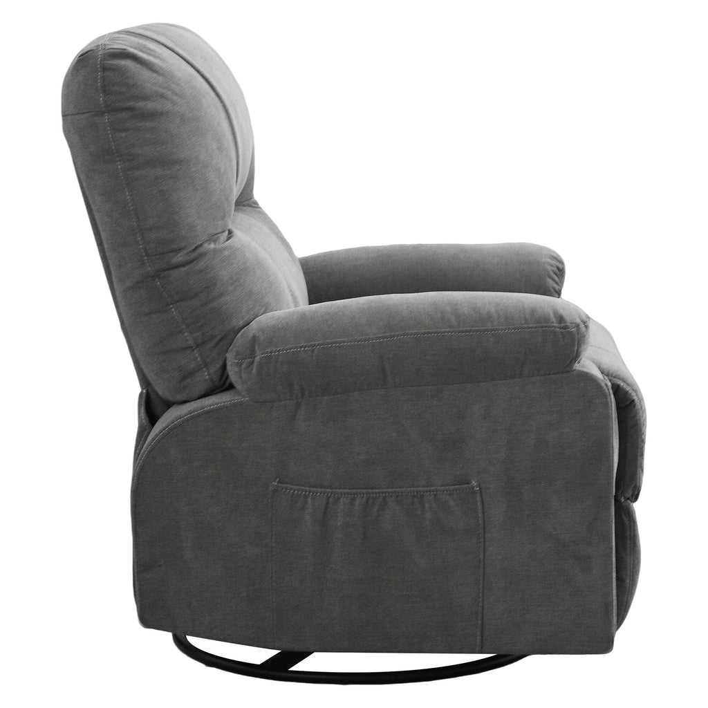 Fauteuil inclinable pivotant à 360° avec dossier réglable, fauteuil à bascule pivotant avec repose-pieds, coussins moelleux et poches latérales