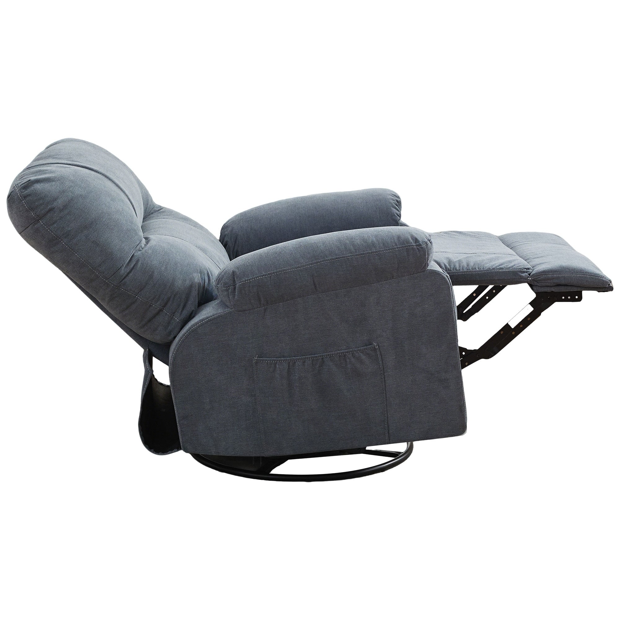 Fauteuil inclinable pivotant à 360° avec dossier réglable, fauteuil à bascule pivotant avec repose-pieds, coussins moelleux et poches latérales