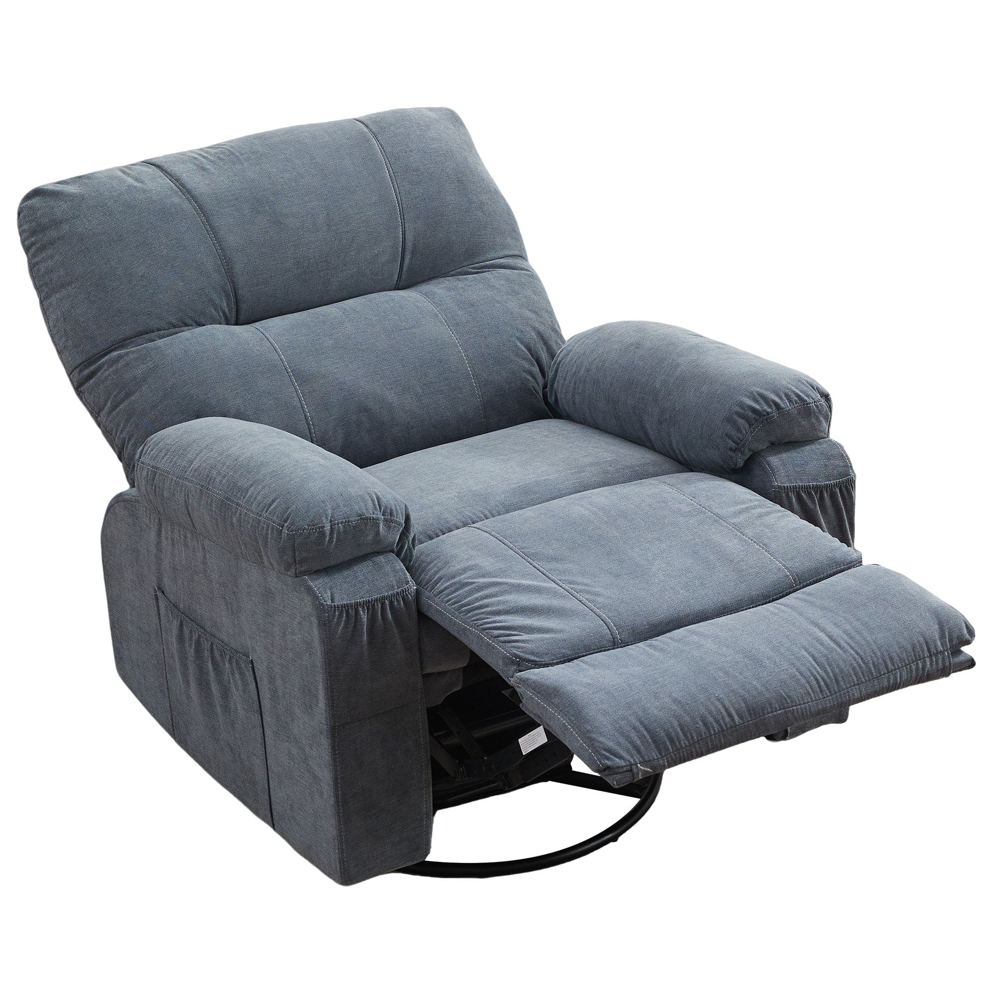 Fauteuil inclinable pivotant à 360° avec dossier réglable, fauteuil à bascule pivotant avec repose-pieds, coussins moelleux et poches latérales