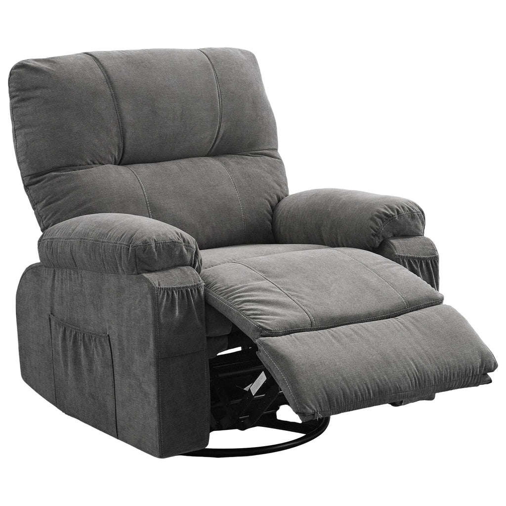 Fauteuil inclinable pivotant à 360° avec dossier réglable, fauteuil à bascule pivotant avec repose-pieds, coussins moelleux et poches latérales
