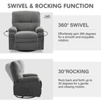 Fauteuil inclinable pivotant à 360° avec dossier réglable, fauteuil à bascule pivotant avec repose-pieds, coussins moelleux et poches latérales