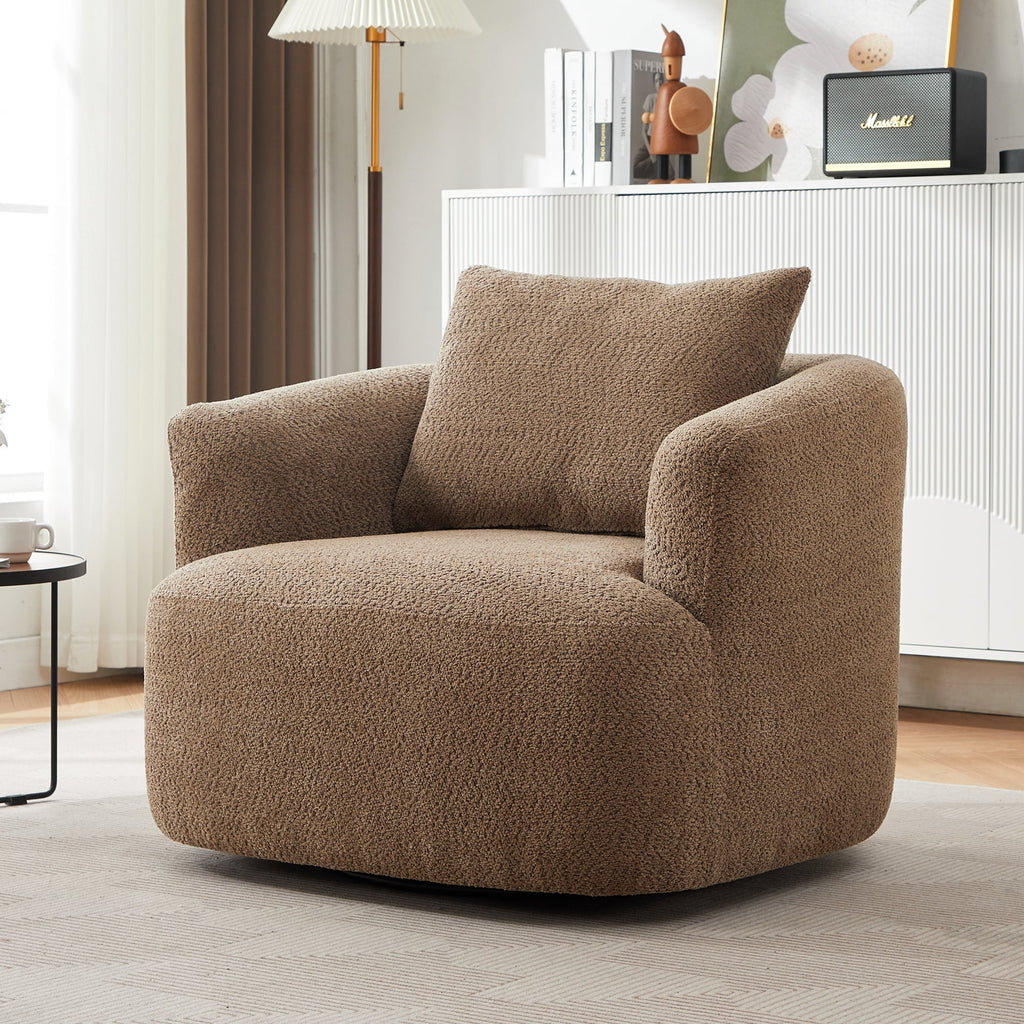 Fauteuil pivotant à 360°, fauteuil d'appoint Boucle 38,2 avec coussin décoratif, fauteuil tonneau rembourré avec accoudoirs incurvés