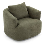 Fauteuil pivotant à 360°, fauteuil d'appoint Boucle 38,2 avec coussin décoratif, fauteuil tonneau rembourré avec accoudoirs incurvés