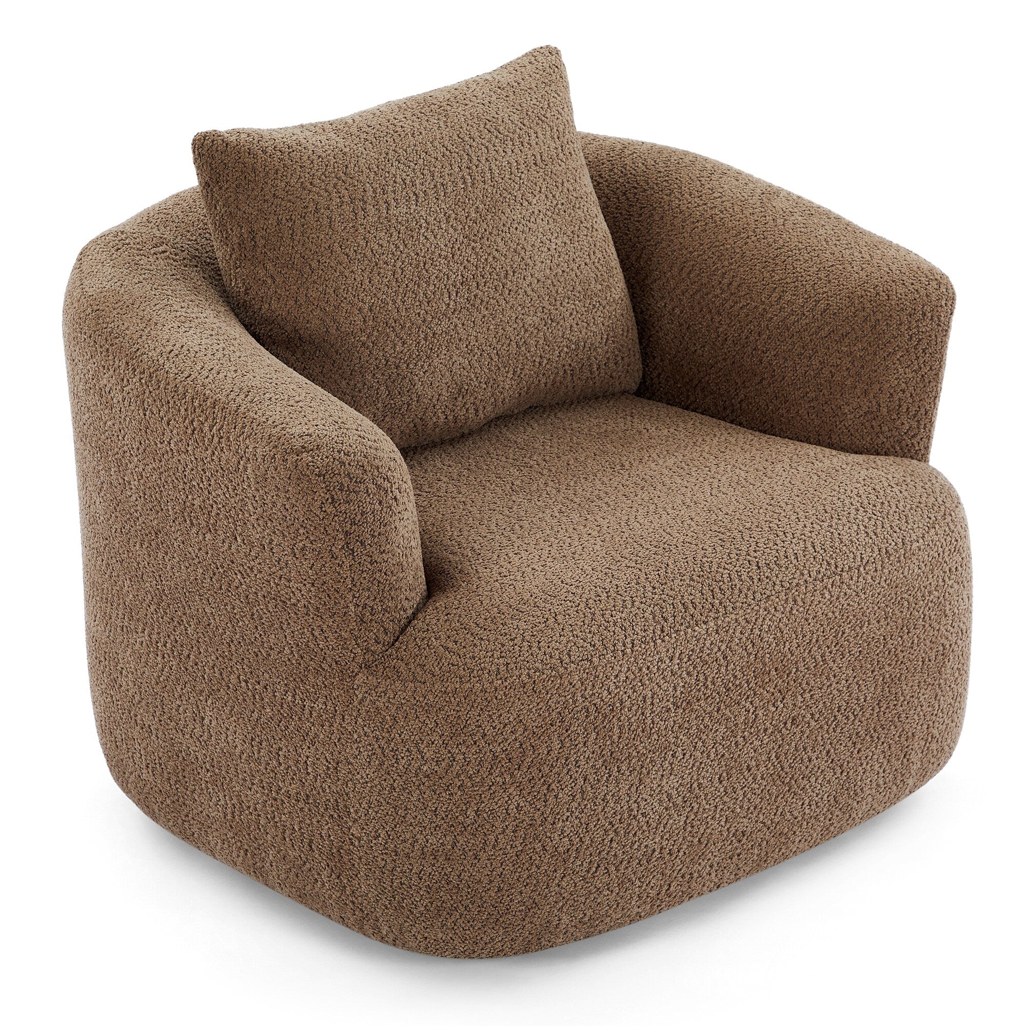 Fauteuil pivotant à 360°, fauteuil d'appoint Boucle 38,2 avec coussin décoratif, fauteuil tonneau rembourré avec accoudoirs incurvés
