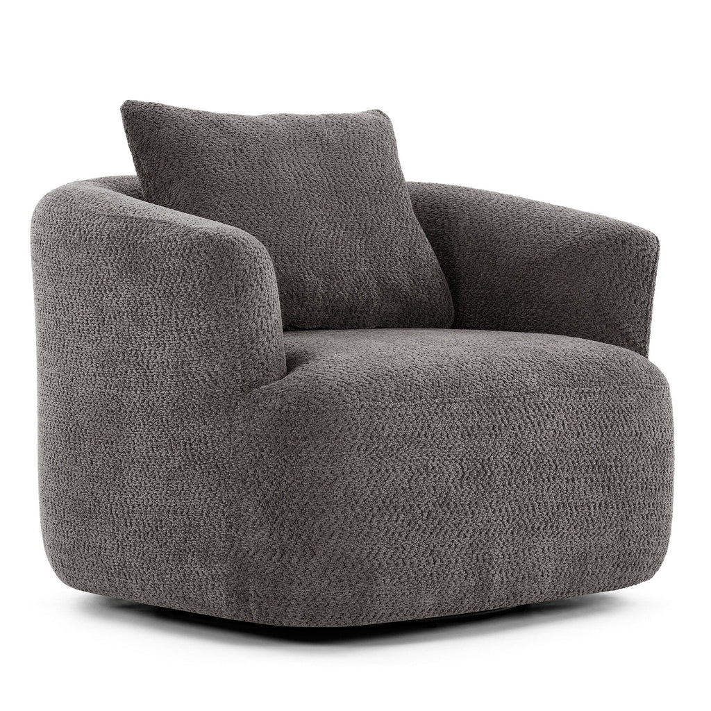Fauteuil pivotant à 360°, fauteuil d'appoint Boucle 38,2 avec coussin décoratif, fauteuil tonneau rembourré avec accoudoirs incurvés