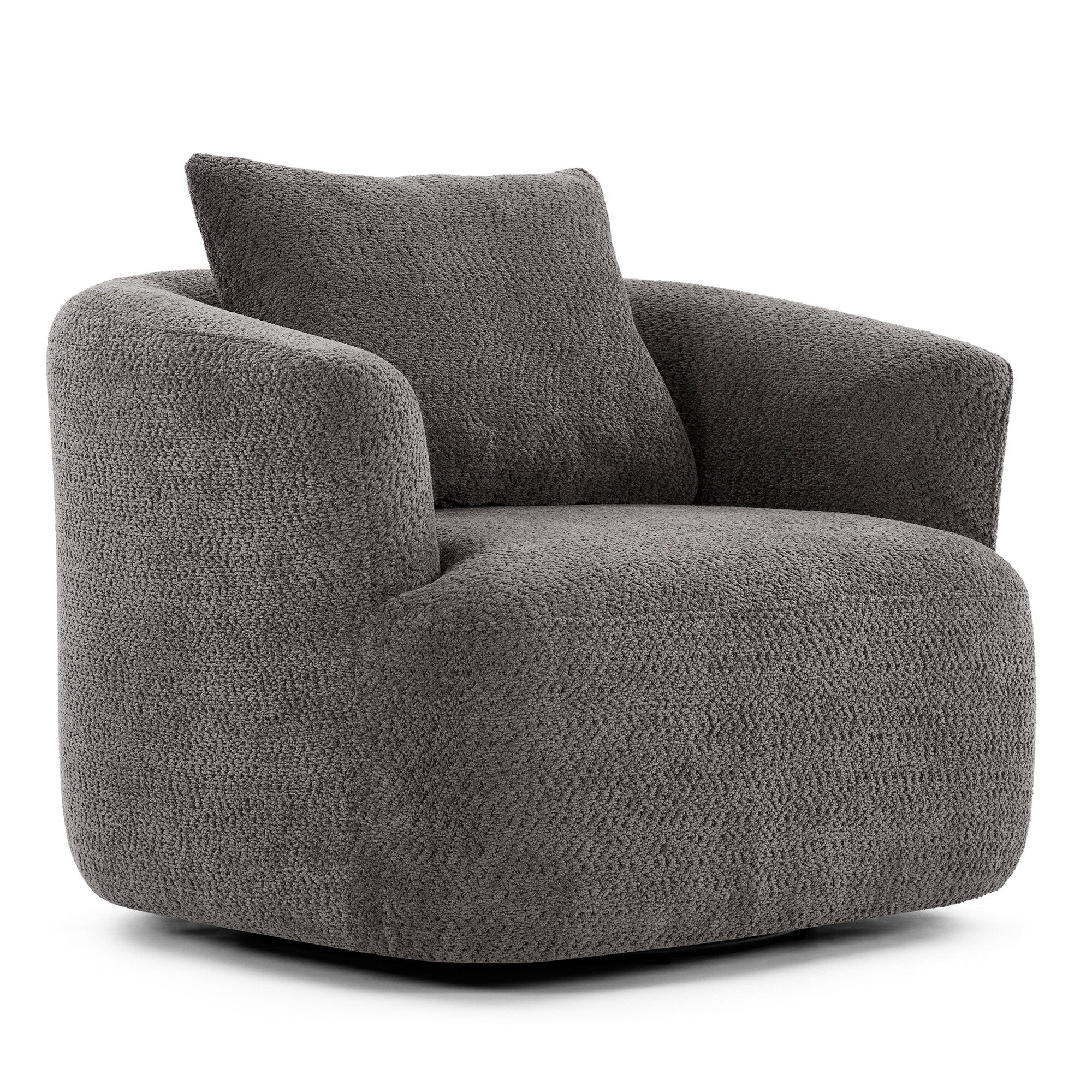 Fauteuil pivotant à 360°, fauteuil d'appoint Boucle 38,2 avec coussin décoratif, fauteuil tonneau rembourré avec accoudoirs incurvés