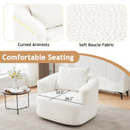 Fauteuil pivotant à 360°, fauteuil d'appoint Boucle 38,2 avec coussin décoratif, fauteuil tonneau rembourré avec accoudoirs incurvés