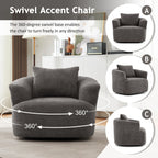 Fauteuil pivotant à 360°, fauteuil d'appoint Boucle 38,2 avec coussin décoratif, fauteuil tonneau rembourré avec accoudoirs incurvés