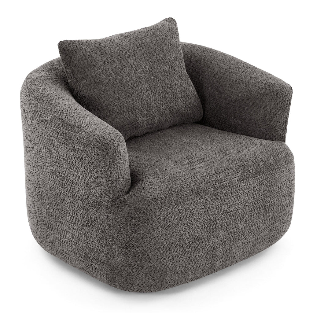 Fauteuil pivotant à 360°, fauteuil d'appoint Boucle 38,2 avec coussin décoratif, fauteuil tonneau rembourré avec accoudoirs incurvés