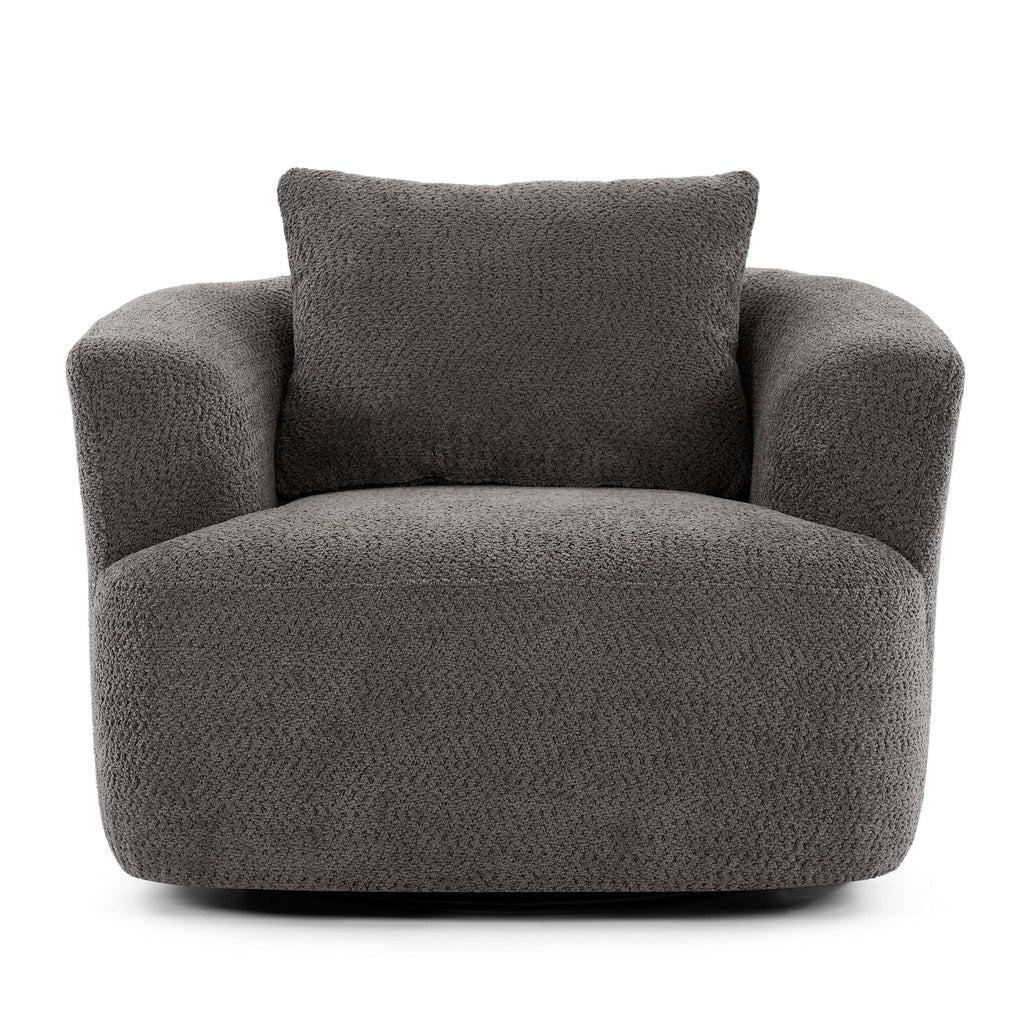 Fauteuil pivotant à 360°, fauteuil d'appoint Boucle 38,2 avec coussin décoratif, fauteuil tonneau rembourré avec accoudoirs incurvés