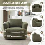 Fauteuil pivotant à 360°, fauteuil d'appoint Boucle 38,2 avec coussin décoratif, fauteuil tonneau rembourré avec accoudoirs incurvés