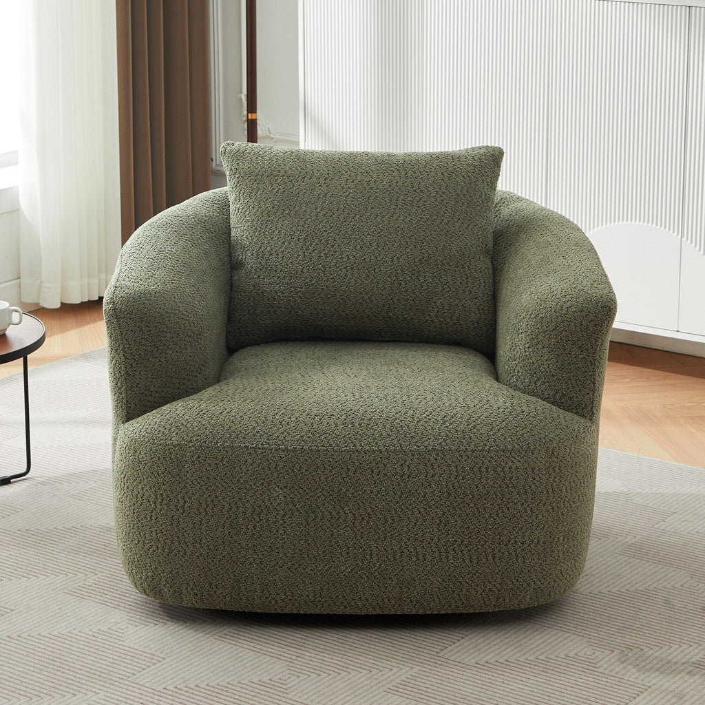 Fauteuil pivotant à 360°, fauteuil d'appoint Boucle 38,2 avec coussin décoratif, fauteuil tonneau rembourré avec accoudoirs incurvés