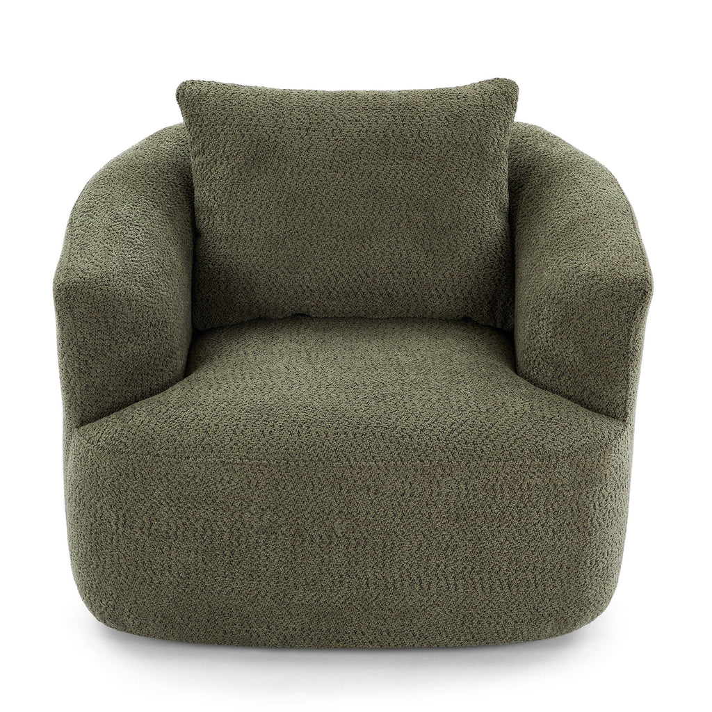 Fauteuil pivotant à 360°, fauteuil d'appoint Boucle 38,2 avec coussin décoratif, fauteuil tonneau rembourré avec accoudoirs incurvés