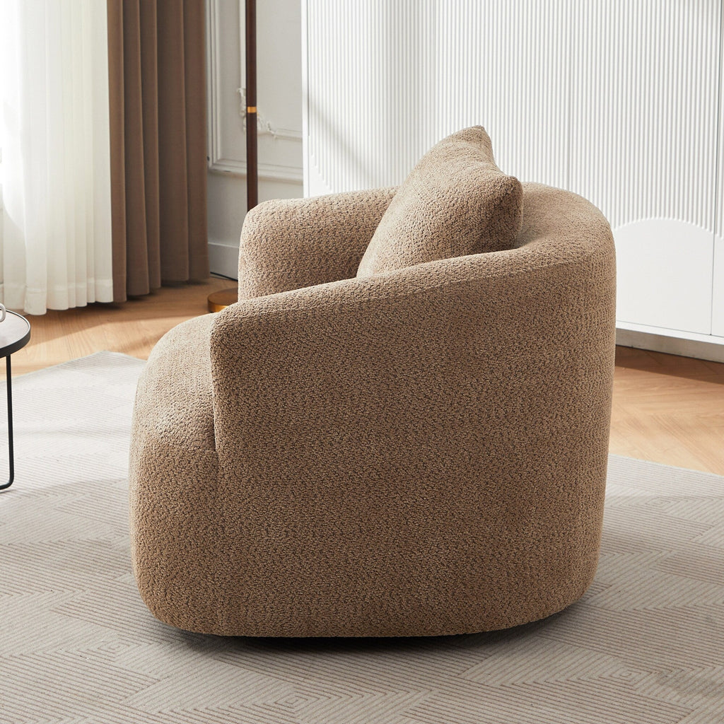 Fauteuil pivotant à 360°, fauteuil d'appoint Boucle 38,2 avec coussin décoratif, fauteuil tonneau rembourré avec accoudoirs incurvés