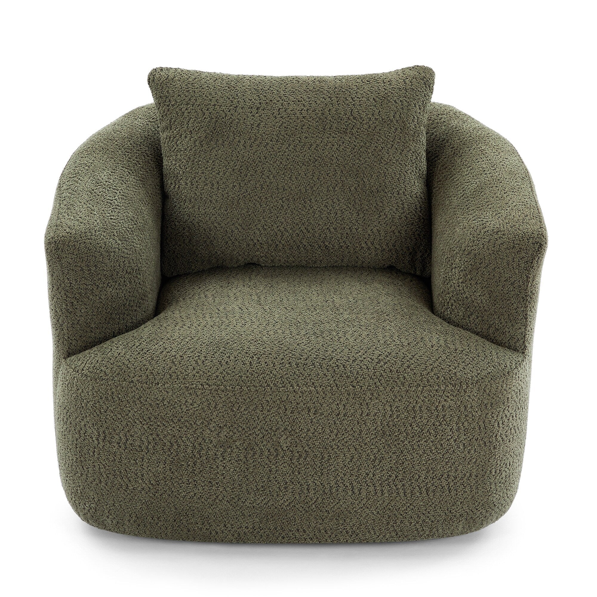 Fauteuil pivotant à 360°, fauteuil d'appoint Boucle 38,2 avec coussin décoratif, fauteuil tonneau rembourré avec accoudoirs incurvés