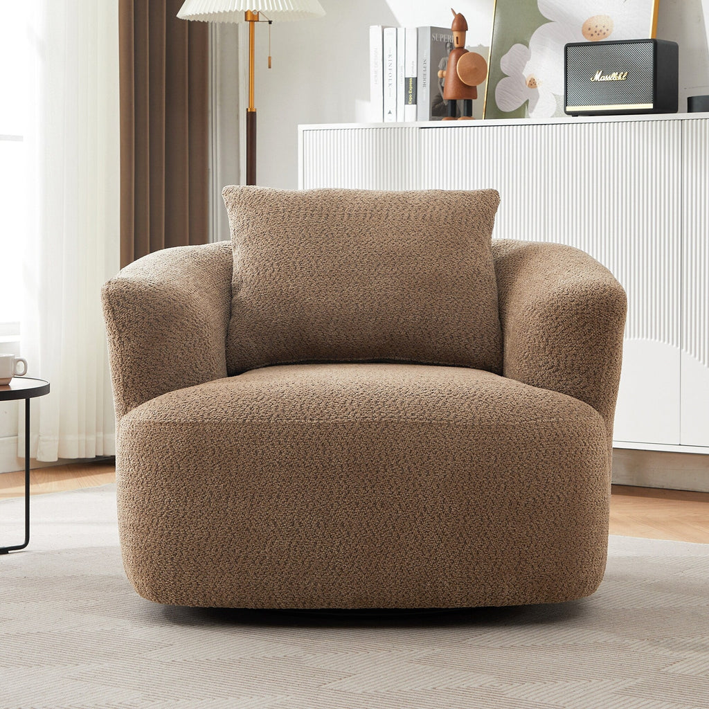 Fauteuil pivotant à 360°, fauteuil d'appoint Boucle 38,2 avec coussin décoratif, fauteuil tonneau rembourré avec accoudoirs incurvés
