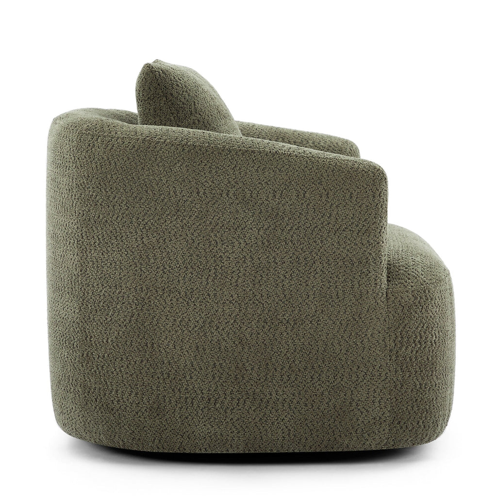 Fauteuil pivotant à 360°, fauteuil d'appoint Boucle 38,2 avec coussin décoratif, fauteuil tonneau rembourré avec accoudoirs incurvés