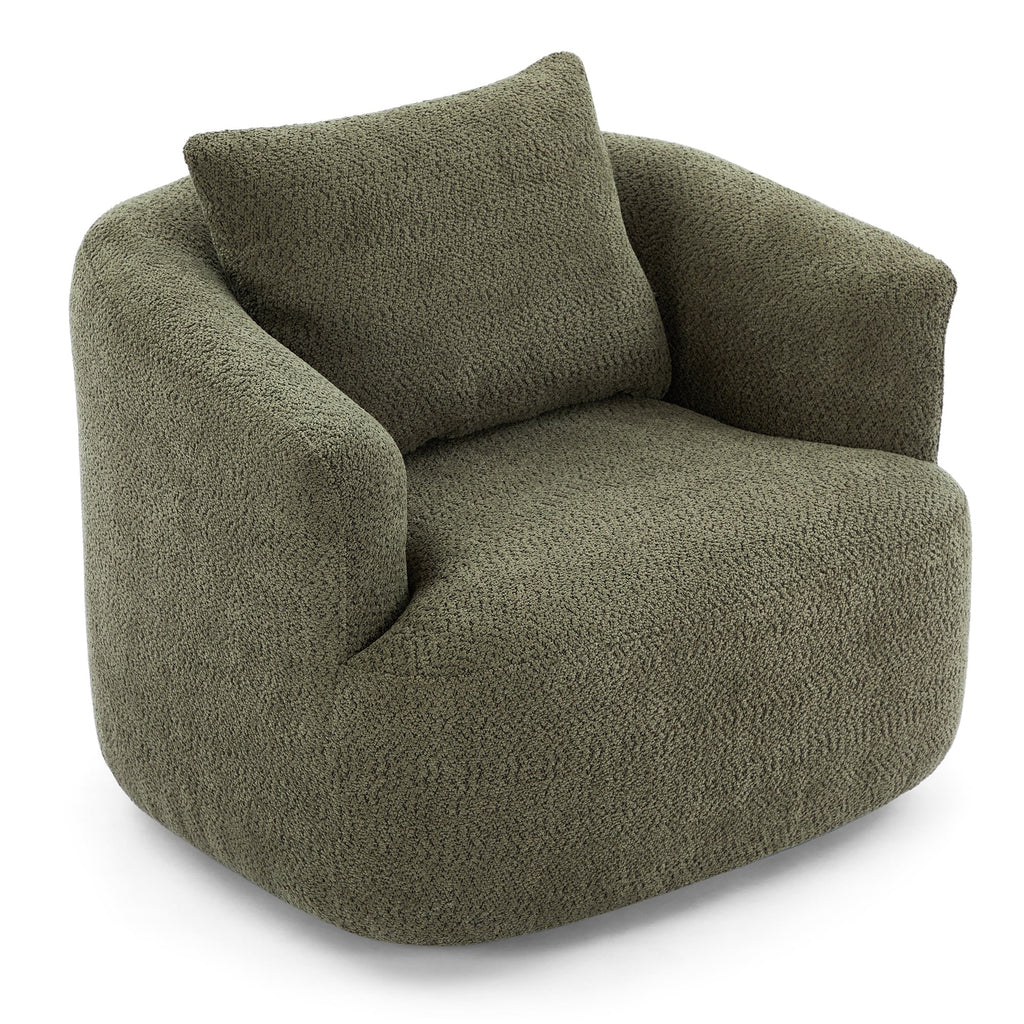 Fauteuil pivotant à 360°, fauteuil d'appoint Boucle 38,2 avec coussin décoratif, fauteuil tonneau rembourré avec accoudoirs incurvés