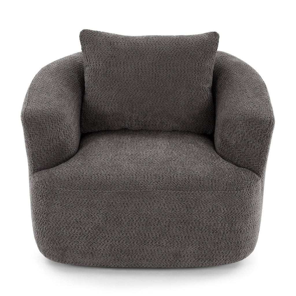 Fauteuil pivotant à 360°, fauteuil d'appoint Boucle 38,2 avec coussin décoratif, fauteuil tonneau rembourré avec accoudoirs incurvés