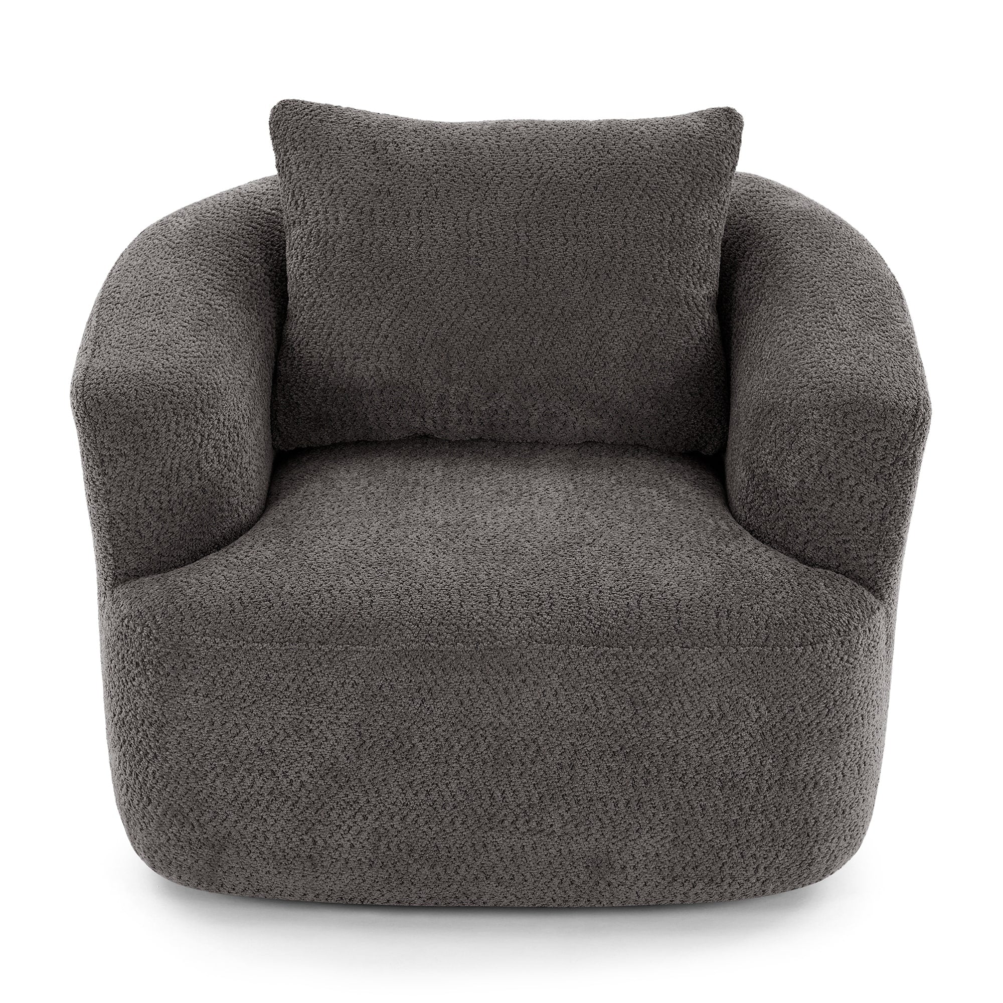 Fauteuil pivotant à 360°, fauteuil d'appoint Boucle 38,2 avec coussin décoratif, fauteuil tonneau rembourré avec accoudoirs incurvés