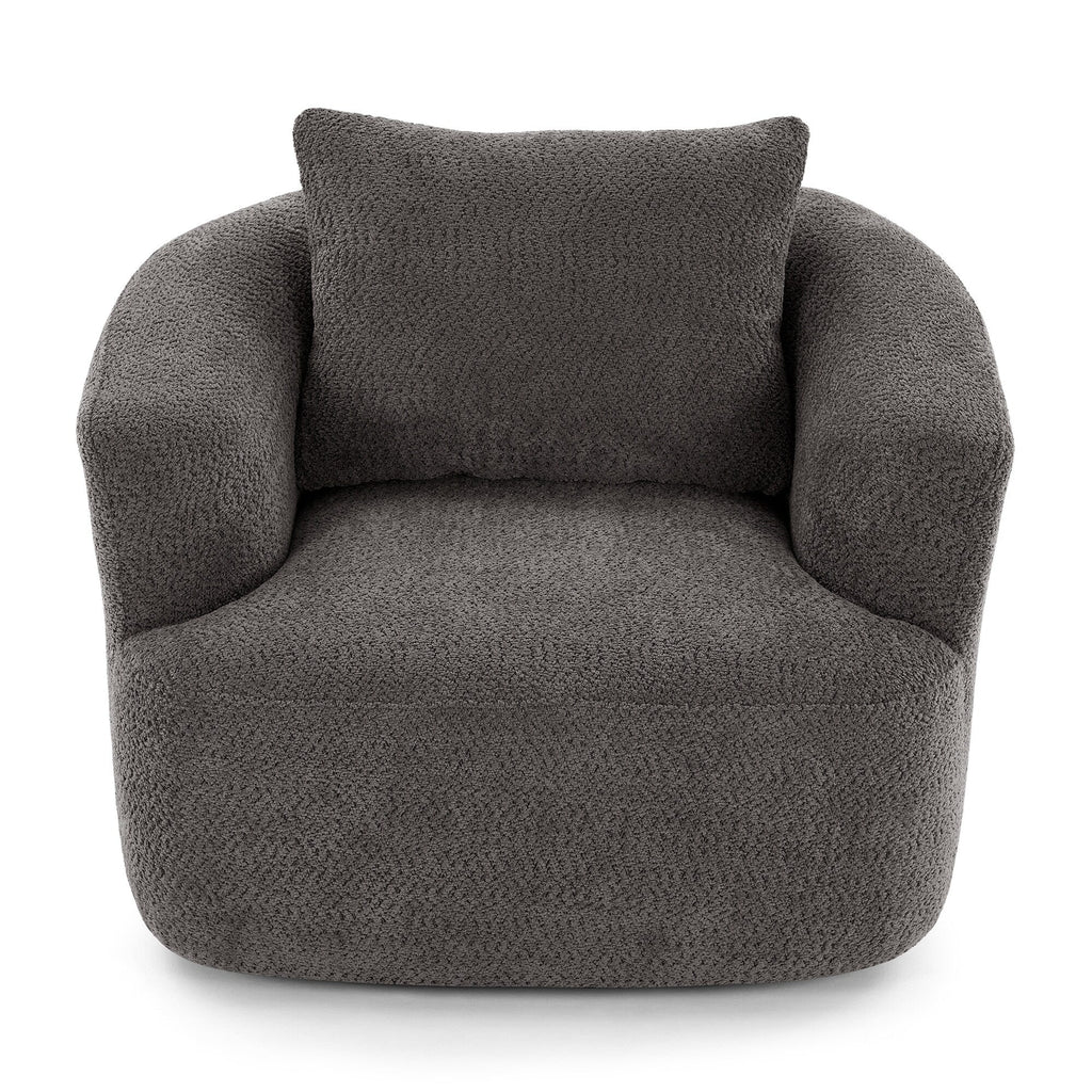Fauteuil pivotant à 360°, fauteuil d'appoint Boucle 38,2 avec coussin décoratif, fauteuil tonneau rembourré avec accoudoirs incurvés