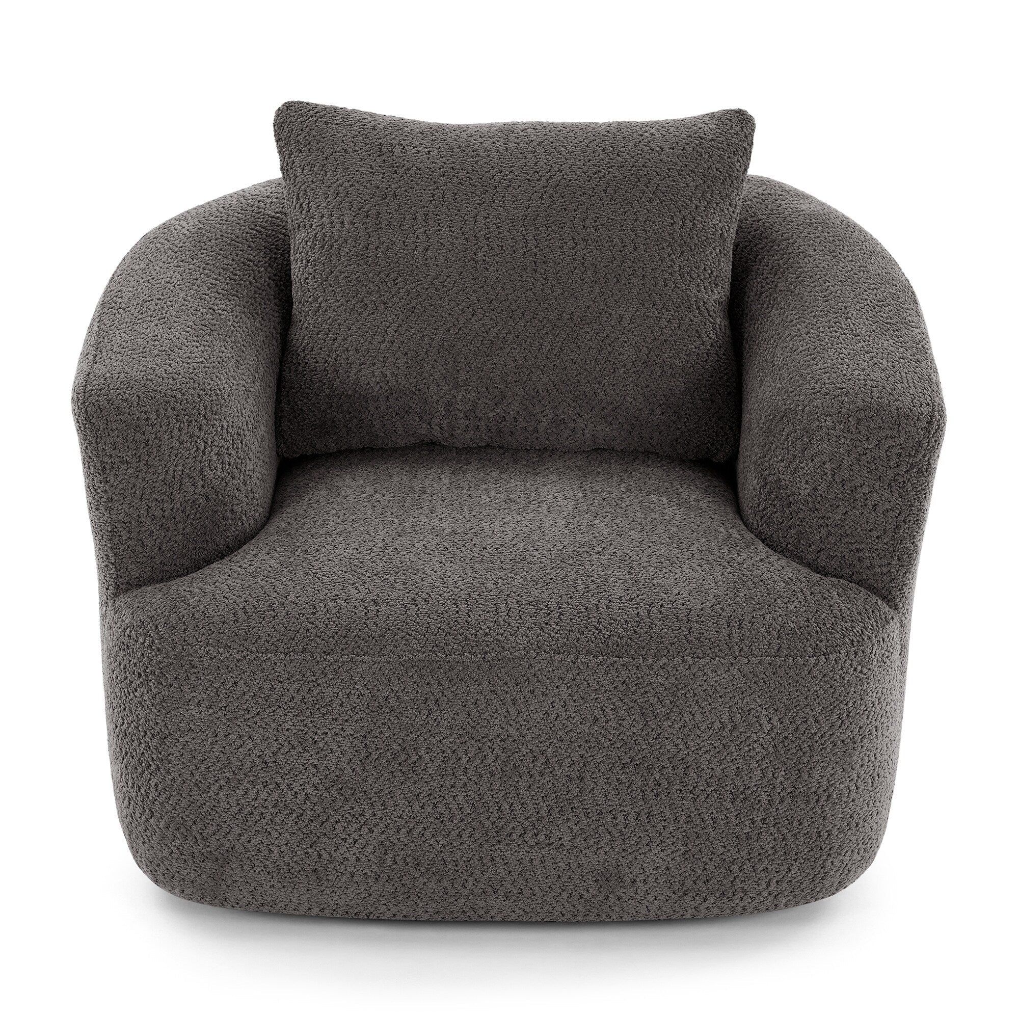 Fauteuil pivotant à 360°, fauteuil d'appoint Boucle 38,2 avec coussin décoratif, fauteuil tonneau rembourré avec accoudoirs incurvés