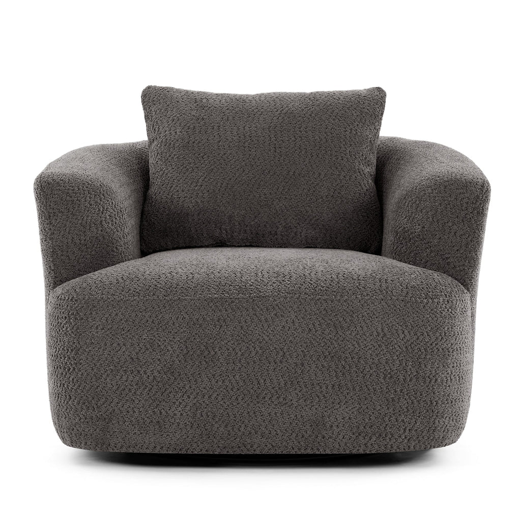 Fauteuil pivotant à 360°, fauteuil d'appoint Boucle 38,2 avec coussin décoratif, fauteuil tonneau rembourré avec accoudoirs incurvés