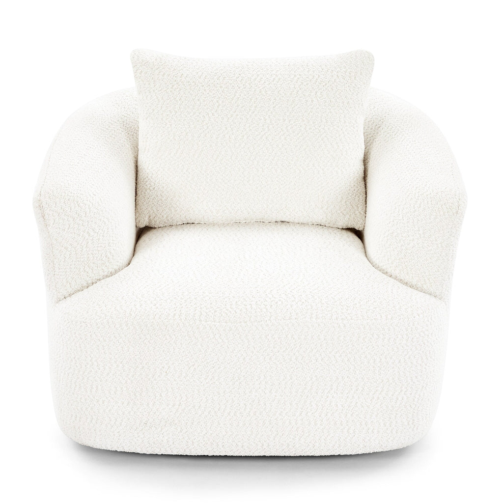 Fauteuil pivotant à 360°, fauteuil d'appoint Boucle 38,2 avec coussin décoratif, fauteuil tonneau rembourré avec accoudoirs incurvés