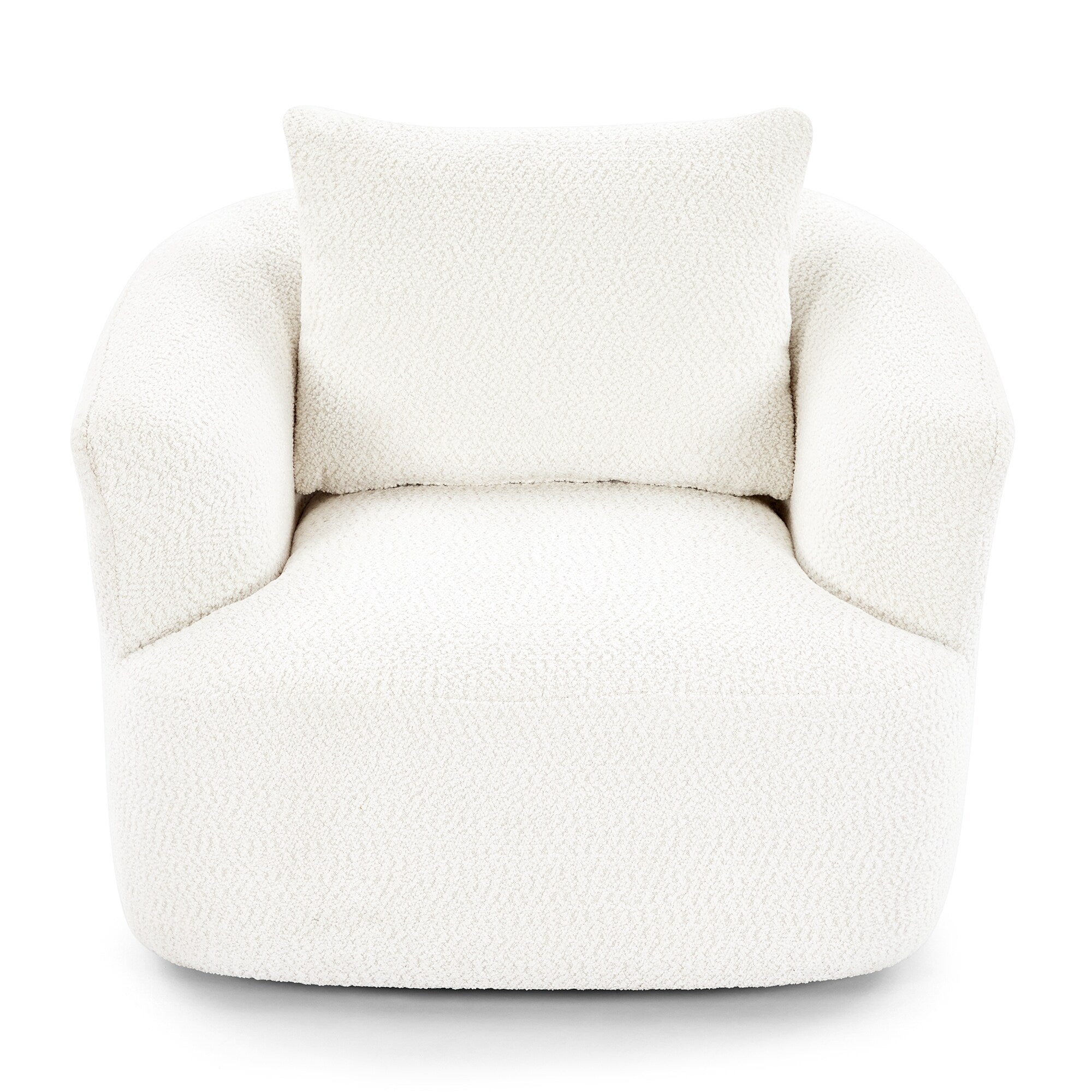 Fauteuil pivotant à 360°, fauteuil d'appoint Boucle 38,2 avec coussin décoratif, fauteuil tonneau rembourré avec accoudoirs incurvés