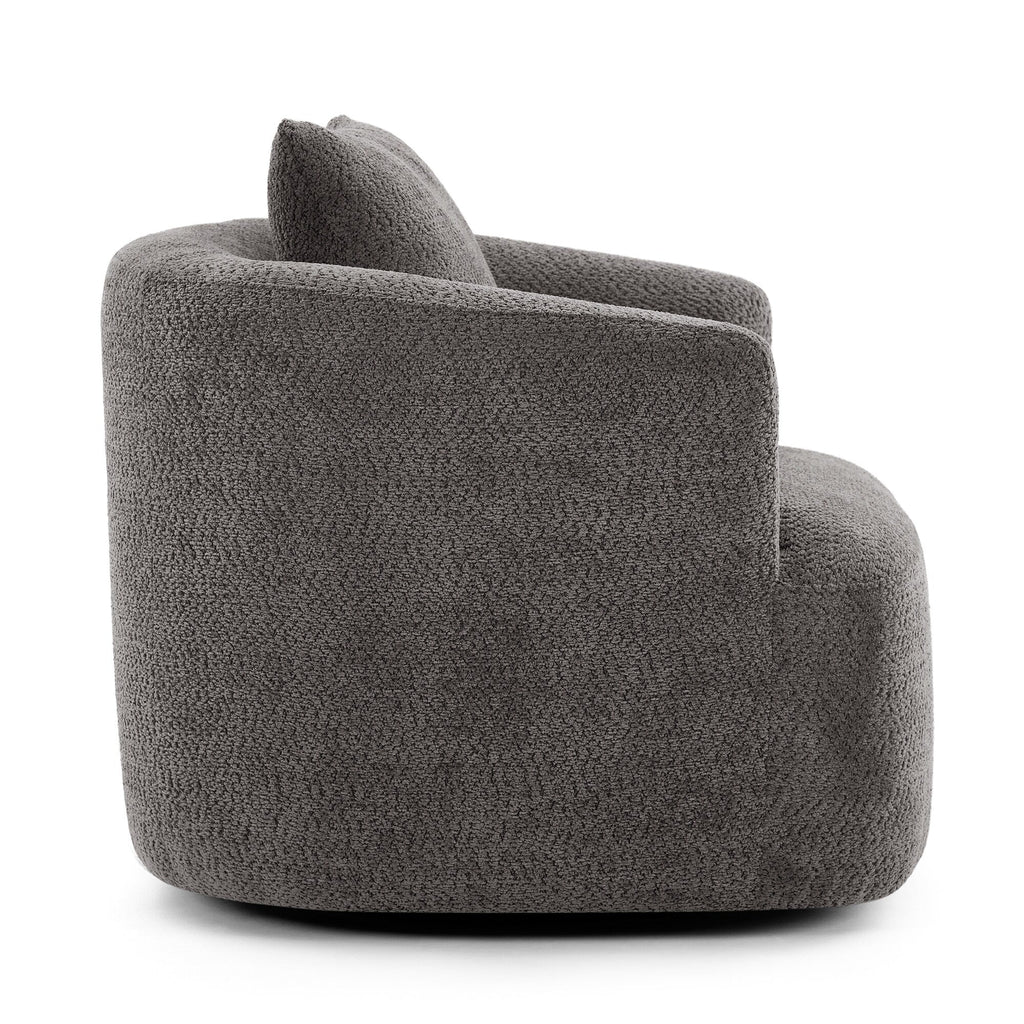 Fauteuil pivotant à 360°, fauteuil d'appoint Boucle 38,2 avec coussin décoratif, fauteuil tonneau rembourré avec accoudoirs incurvés