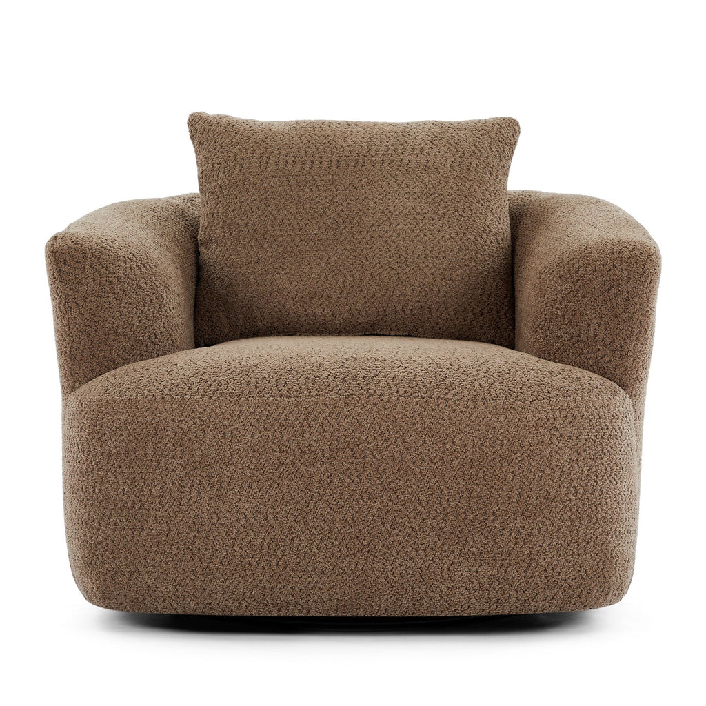 Fauteuil pivotant à 360°, fauteuil d'appoint Boucle 38,2 avec coussin décoratif, fauteuil tonneau rembourré avec accoudoirs incurvés