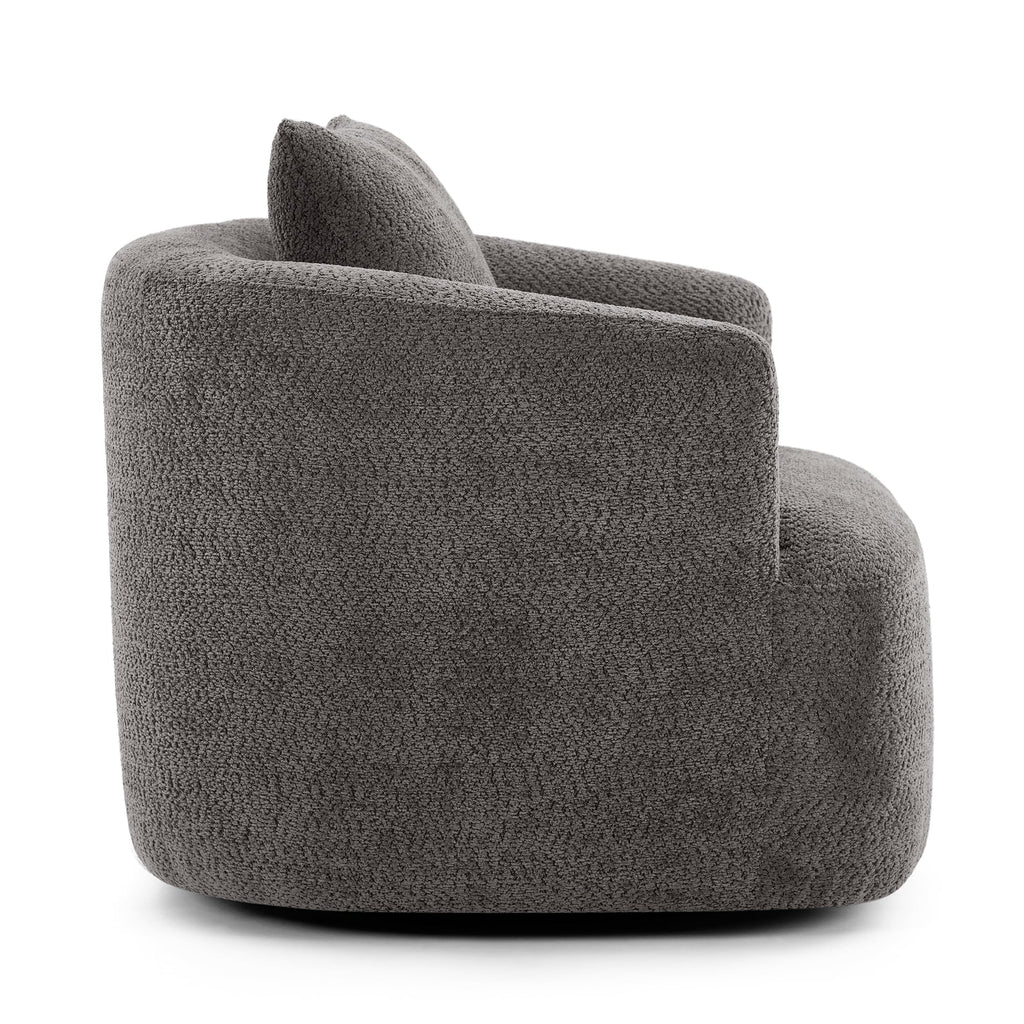 Fauteuil pivotant à 360°, fauteuil d'appoint Boucle 38,2 avec coussin décoratif, fauteuil tonneau rembourré avec accoudoirs incurvés
