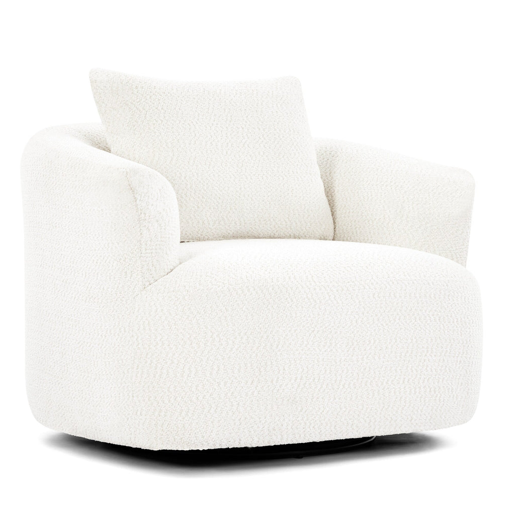 Fauteuil pivotant à 360°, fauteuil d'appoint Boucle 38,2 avec coussin décoratif, fauteuil tonneau rembourré avec accoudoirs incurvés