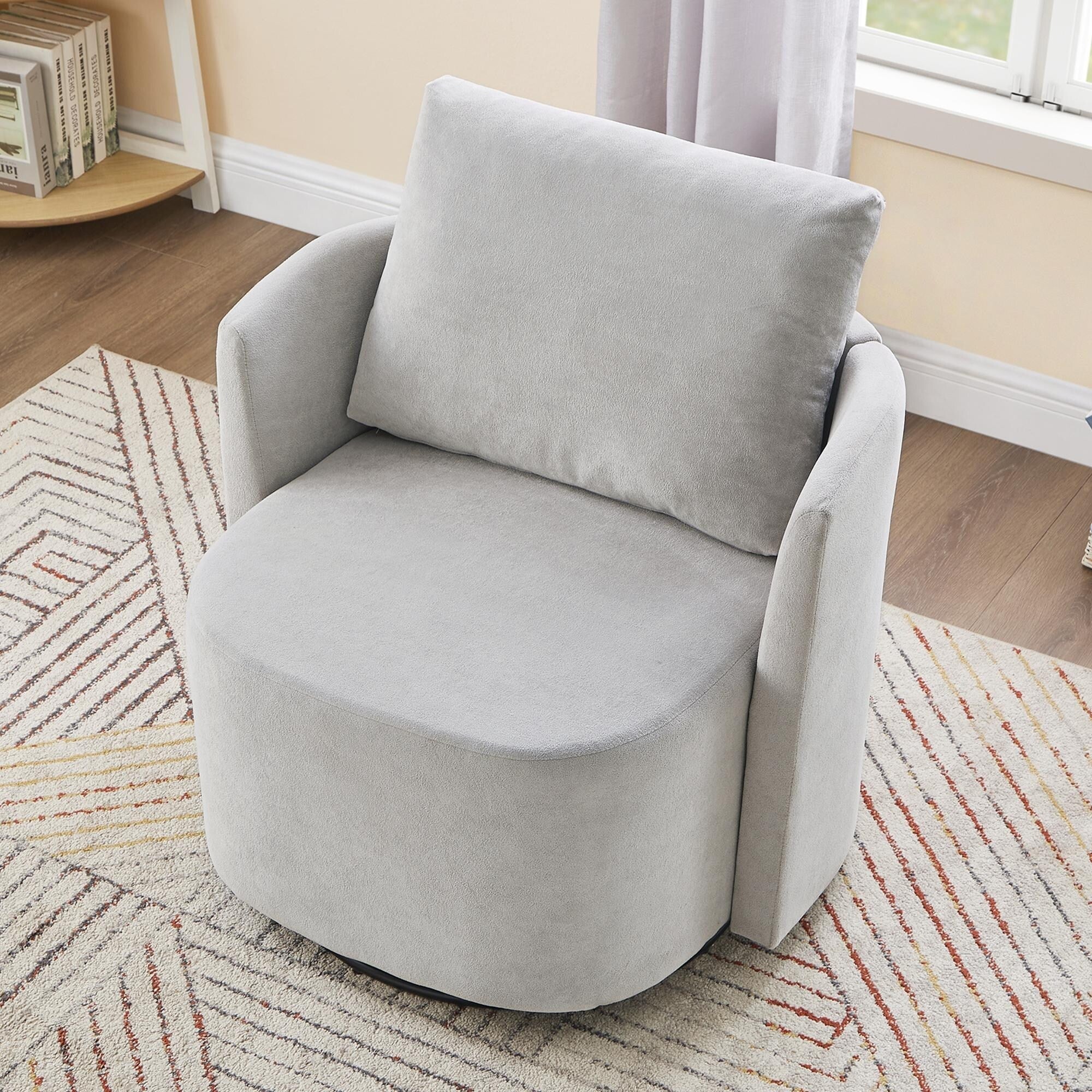 Fauteuil pivotant à 360°, fauteuil tonneau en chenille, fauteuil de salon design incurvé, fauteuil pivotant rembourré pour salon