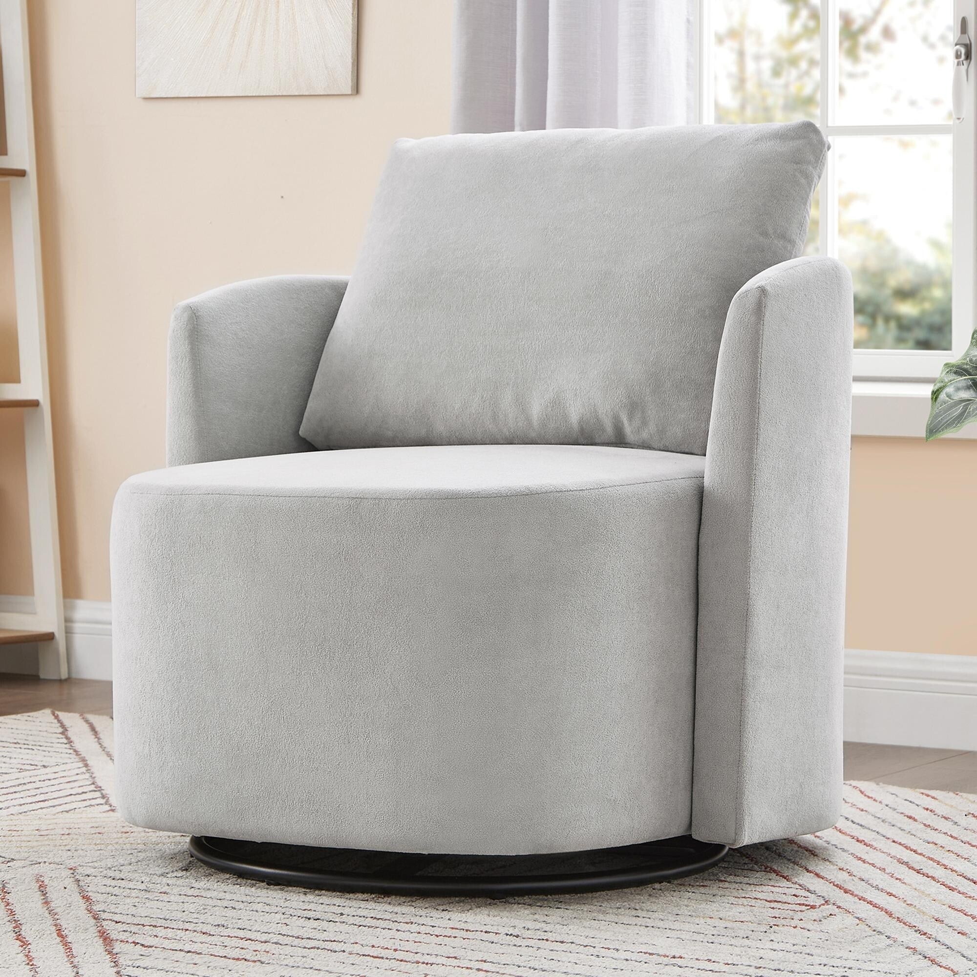 Fauteuil pivotant à 360°, fauteuil tonneau en chenille, fauteuil de salon design incurvé, fauteuil pivotant rembourré pour salon