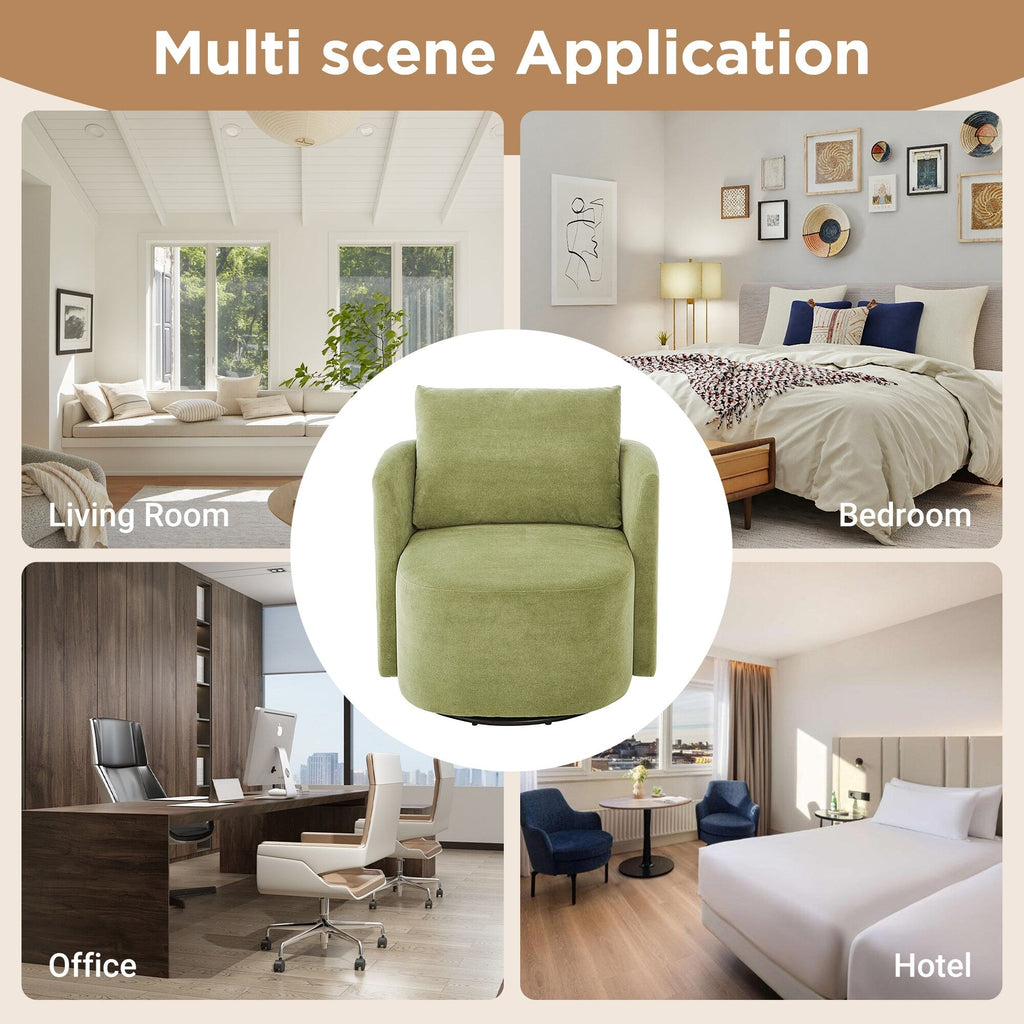 Fauteuil pivotant à 360°, fauteuil tonneau en chenille, fauteuil de salon design incurvé, fauteuil pivotant rembourré pour salon