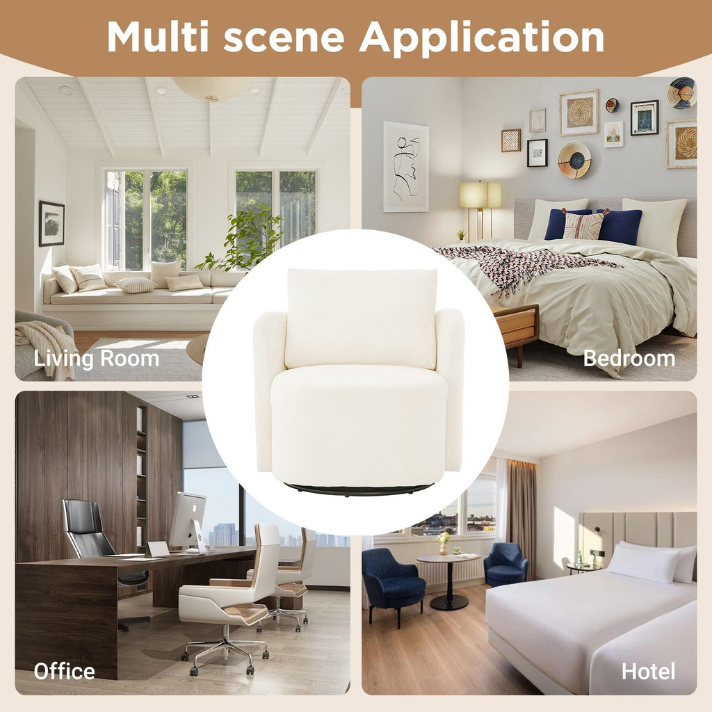 Fauteuil pivotant à 360°, fauteuil tonneau en chenille, fauteuil de salon design incurvé, fauteuil pivotant rembourré pour salon