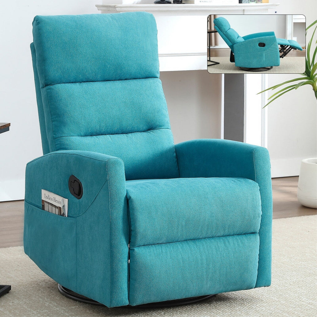 Fauteuil pivotant à 360°, fauteuil inclinable manuel en tissu avec repose-pieds et dossier réglable, pédales, poches latérales