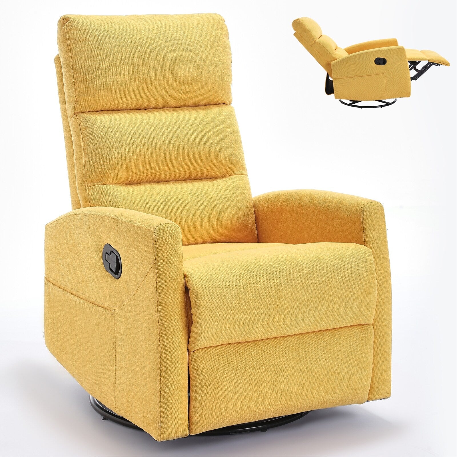 Fauteuil pivotant à 360°, fauteuil inclinable manuel en tissu avec repose-pieds et dossier réglable, pédales, poches latérales