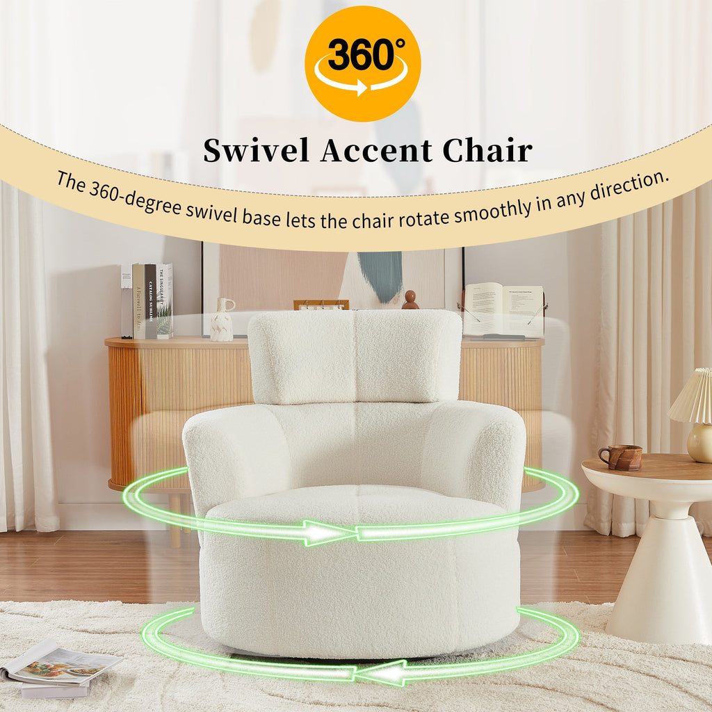Fauteuil pivotant à 360°, fauteuil tonneau rembourré avec appui-tête réglable, fauteuil rond pivotant moderne pour salon