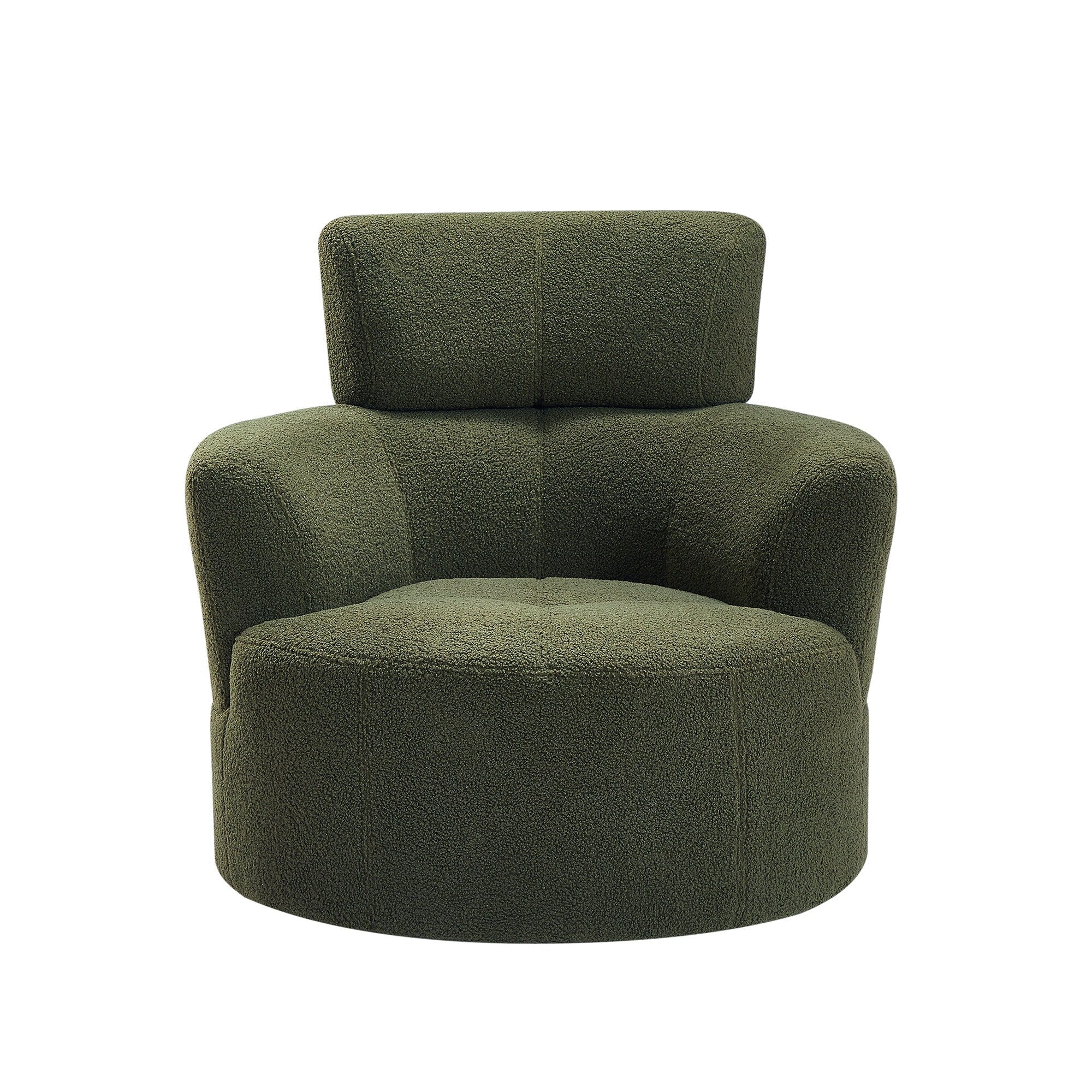 Fauteuil pivotant à 360°, fauteuil tonneau rembourré avec appui-tête réglable, fauteuil rond pivotant moderne pour salon