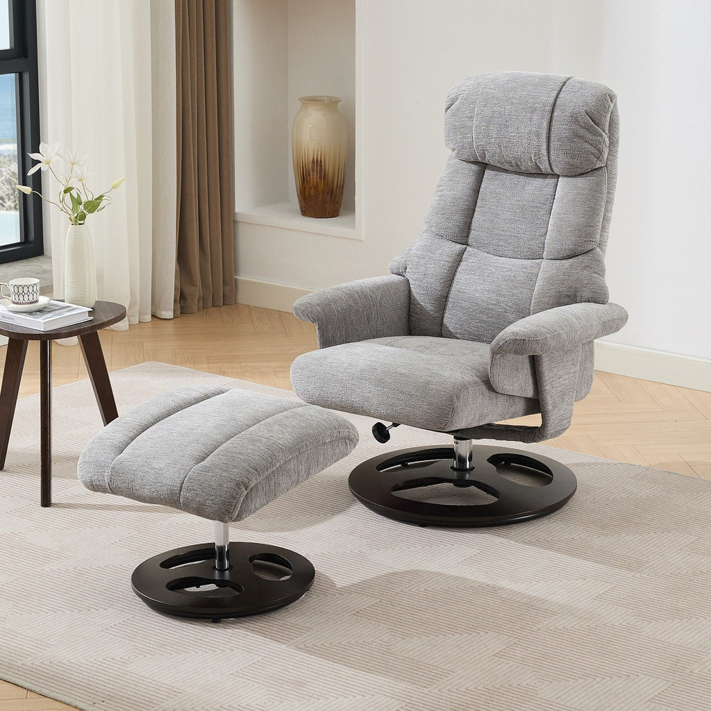 Fauteuil inclinable ergonomique pivotant à 360° avec repose-pieds, dossier réglable, massage par 5 vibrations, siège chauffant, tissu chenille