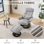 Fauteuil inclinable ergonomique pivotant à 360° avec repose-pieds, dossier réglable, massage par 5 vibrations, siège chauffant, tissu chenille